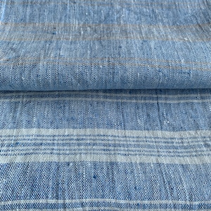 Heavy Weight Striped Linen fabric by the yard or meter in Blue 260 gr/m2, 140cm width. Linen fabric for decor pillows, upholstery, curtain