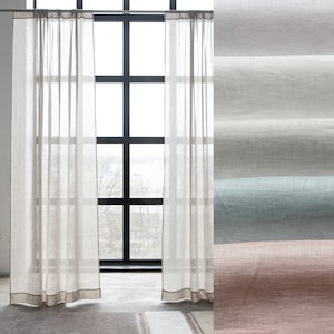 Rod Pocket Sheer Linen Curtain Panel Various Colours. Washed Pure European linen. Curtain for window or doors. Custom size available