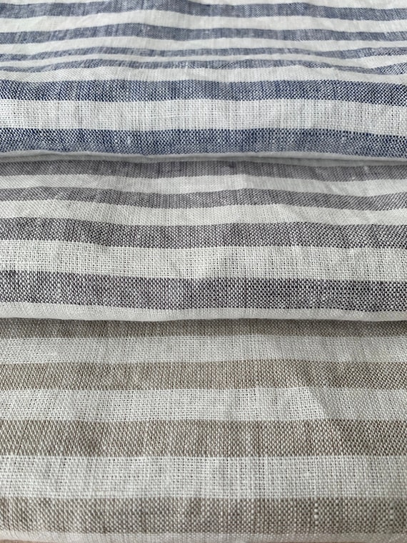 Washed Striped Linen Fabric by the Yard or Meter. Width 250cm Etsy