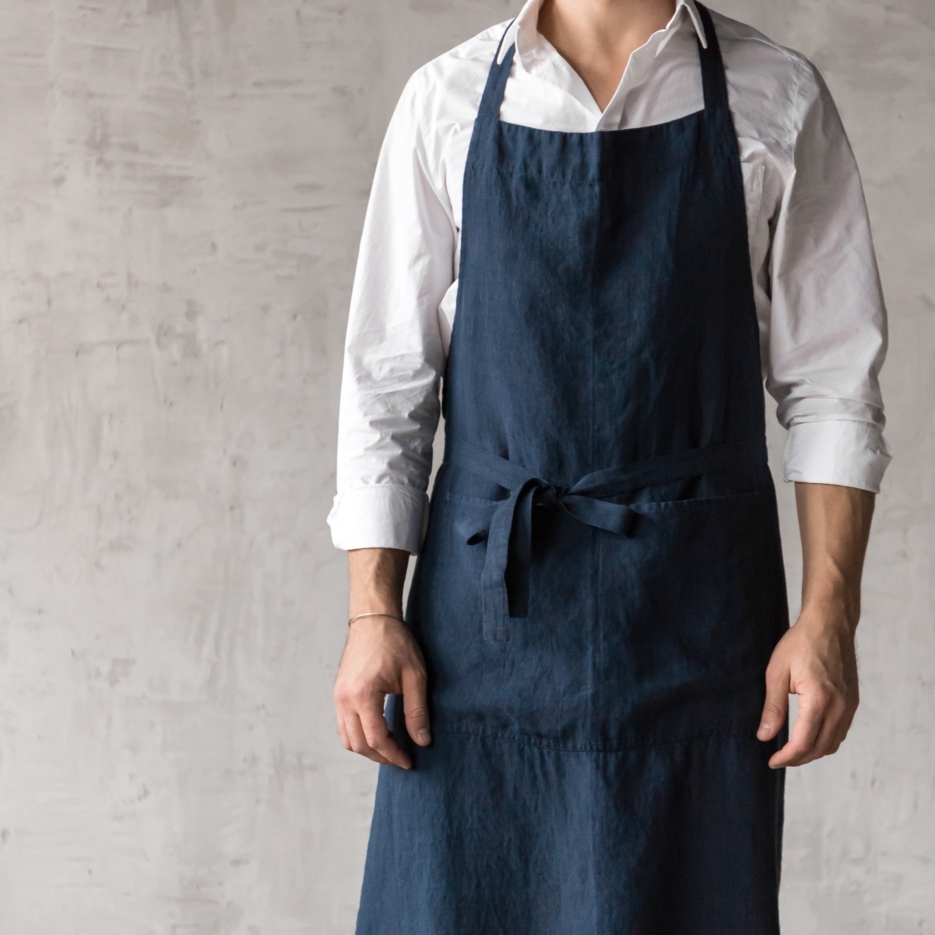 Men's Linen Bib Apron in Navy, Indigo Blue and Other 30