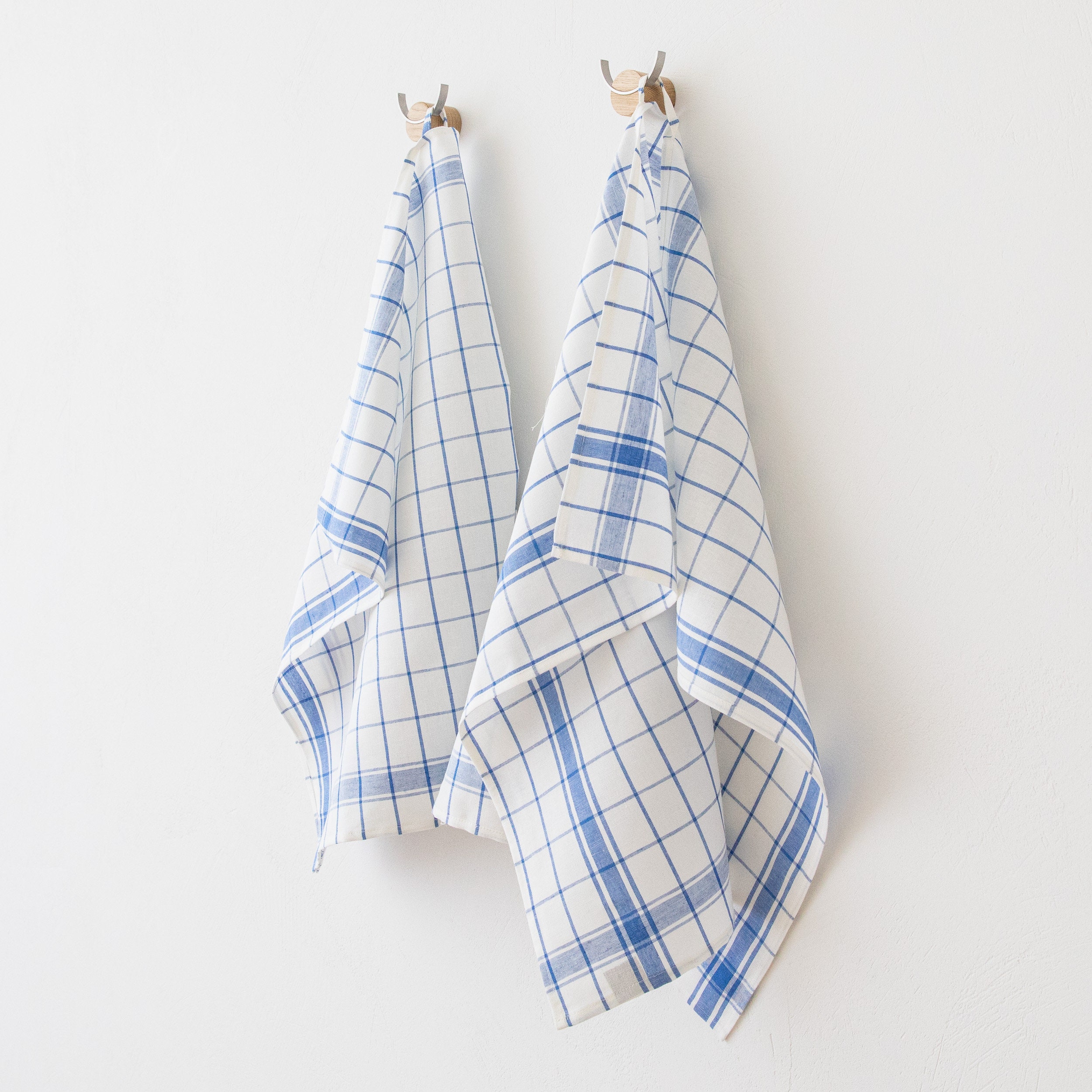 Set of 2 Linen Dish, Tea, Kitchen Towels Blue White Check. Linen Cotton Mix  Kitchen Towel. Country Style Dish Towels. Large Size 63x89cm 