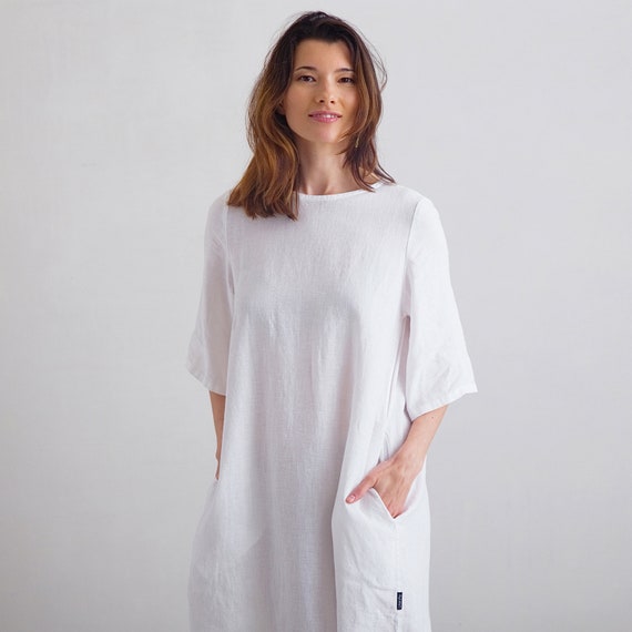 Vestido de lino blanco Luisa Vestido holgado Disponible en - Etsy México Vestido de lino blanco Luisa Vestido holgado Disponible en - Etsy México