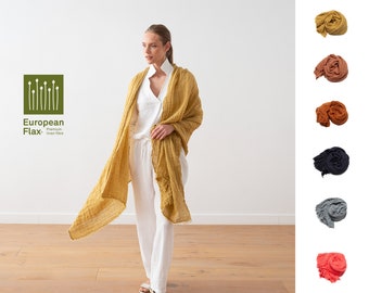 Washed Linen Shawl for Summer. Hand Made Linen Wrap with fringes. European certified linen. Size 100 x 200 cm. Ready to ship. Perfect gift