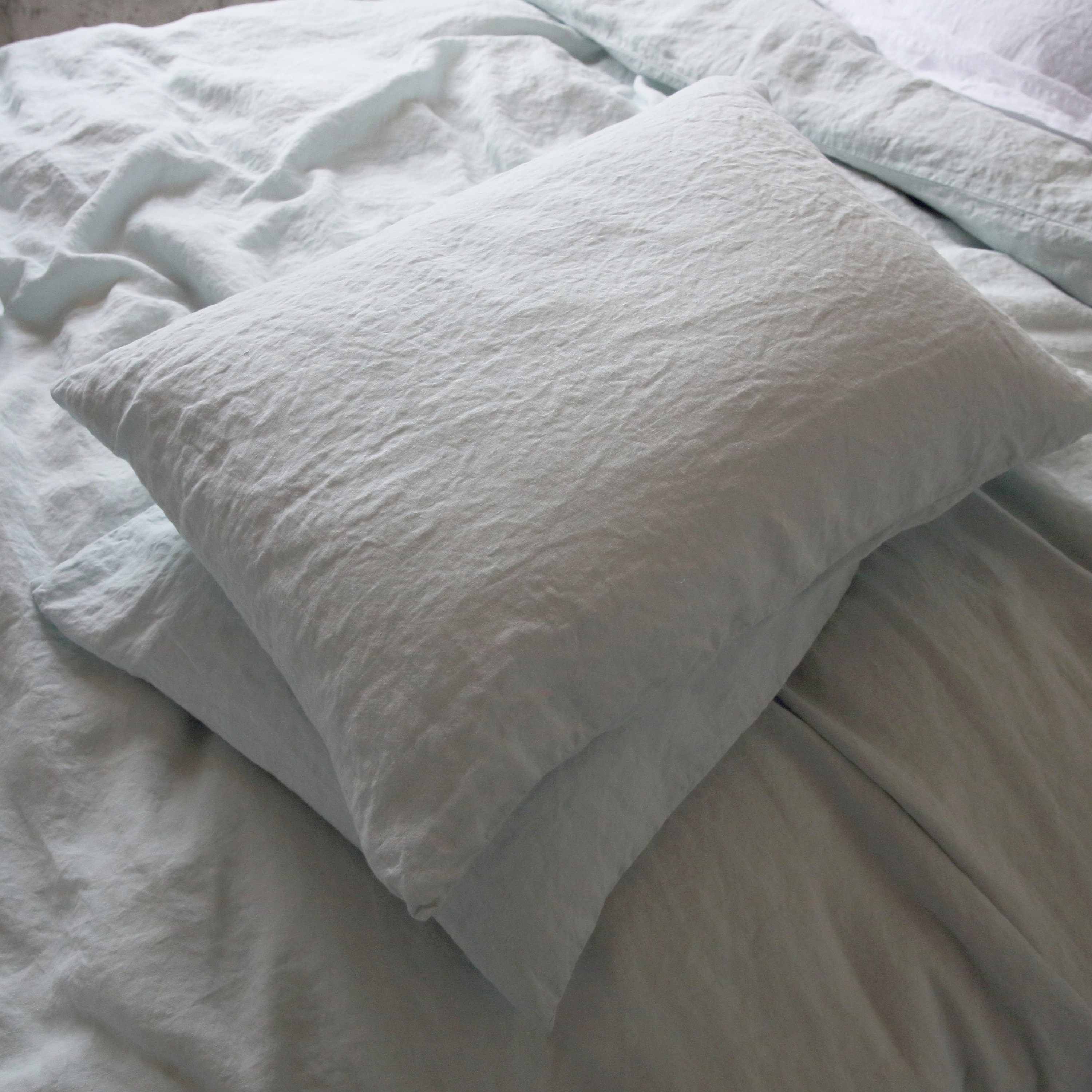 Washed Linen Pillow Case in Ice Blue. Linen Standard Queen Etsy