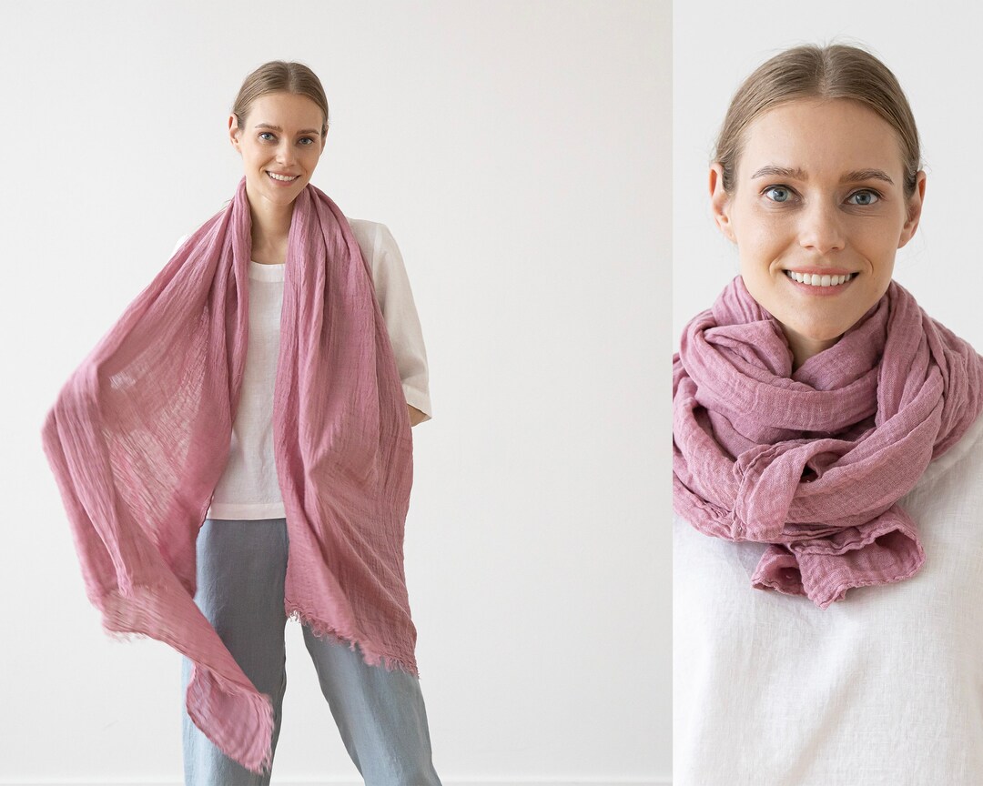 UTSJKR Vintage Light Long Scarf Wrap Shawl Cotton Linen Solid Color Two Tone Casual Beach Gauze Travel Trendy Scarf Green