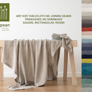Stone Washed Linen tablecloth in Various colours. Any size and width up to 100&quot; width, any length,  no seams.  Round, square, rectangular.