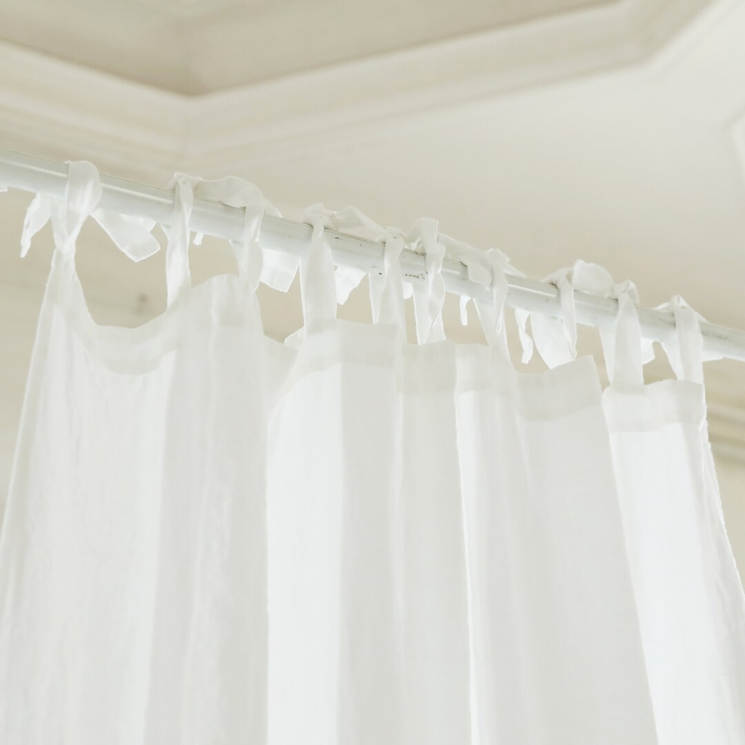 White Linen Curtain Panel With Ties Prewashed Semi-sheer - Etsy