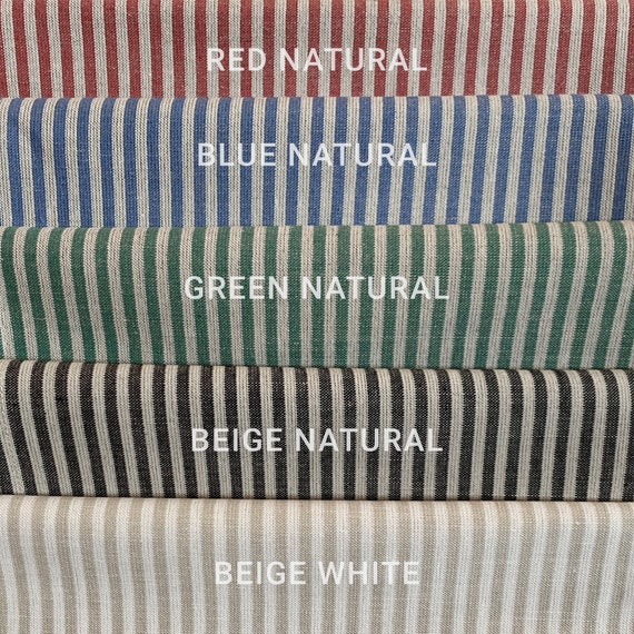 Striped Linen Cotton Mix fabric by the yard or meter, Medium Weight 190 gr/m2, Linen fabric for bags, aprons, table linen, dish tea towels.