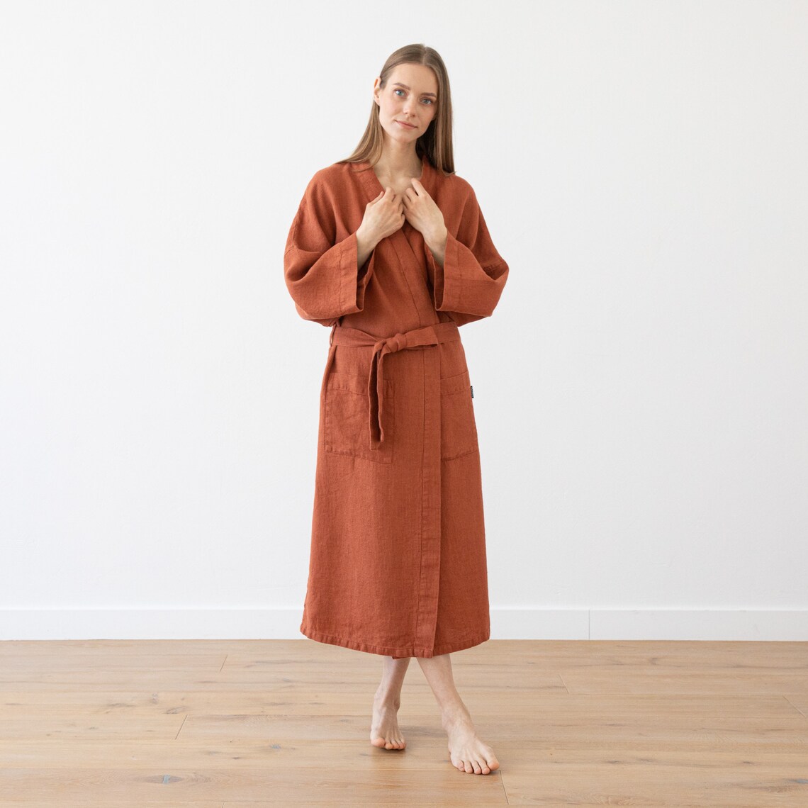 Waffle Linen Bath Robe for Woman in Rust. Brick Waffle Spa - Etsy