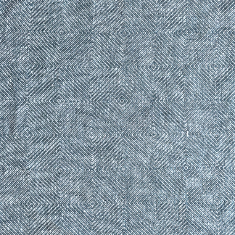 Washed Linen fabric by the yard or meter. Width 275cm / 108. Linen fabric for bedlinen, curtains and table linen. Rhomb Weave Stone Blue