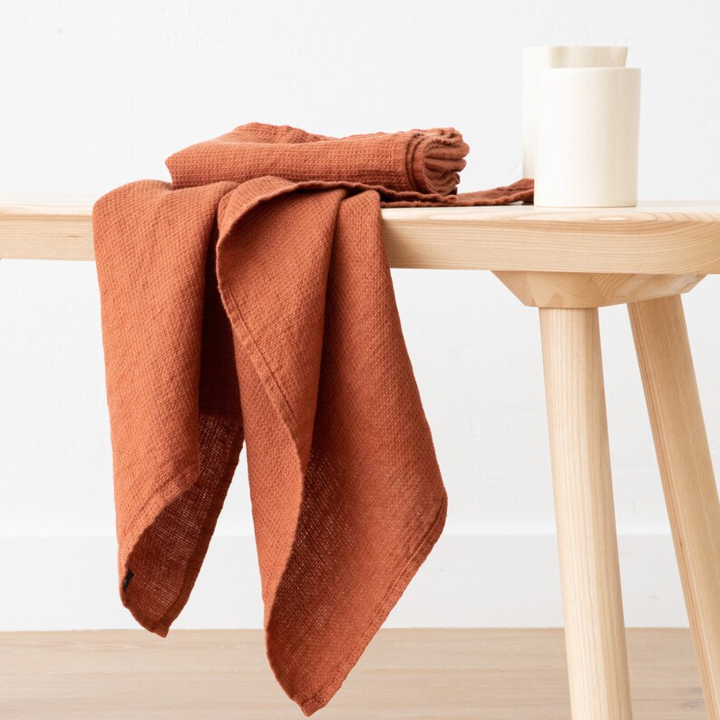 Linen Waffle Towels Brick Rust Towel Set Bath Towel Body Etsy