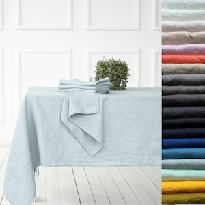 Washed Linen tablecloth in Various colours. Round, square, rectangular table linens. Heavy weight, plain weave. Custom size