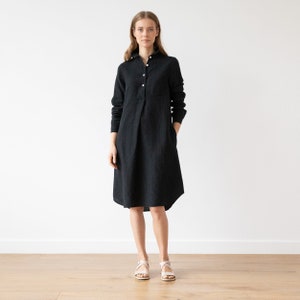 Washed Linen Shirt Dress in Black. Linen Clothing for Women in Various ...