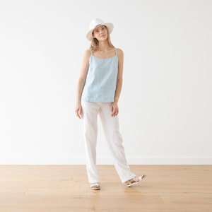 Straight leg trousers Alma with button opening. Washed women linen pants. Low waistband, gently fitted for a flattering shape. image 1
