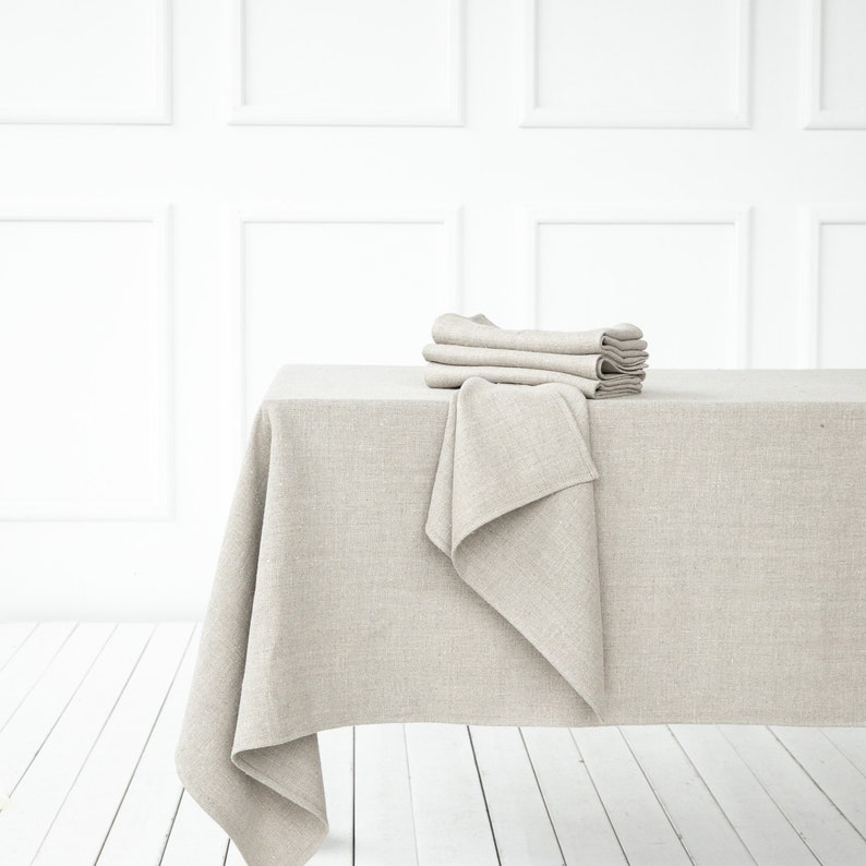 Washed Linen tablecloth in Various colours. Round, square, rectangular table linens. Heavy weight, herringbone weave. Custom size image 3