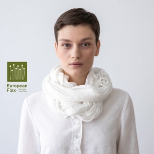 White Linen Scarf Garza. Spring or Summer Scarf, head wrap.  Super soft washed linen everyday scarf. READY TO SHIP. Available in 35 colors