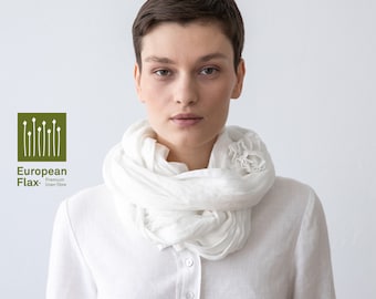 White Linen Scarf Garza. Spring or Summer Scarf, head wrap.  Super soft washed linen everyday scarf. READY TO SHIP. Available in 35 colors