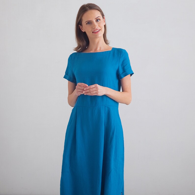 Loose Beige Pockets High Waist Linen Dress Sleeveless FF040
