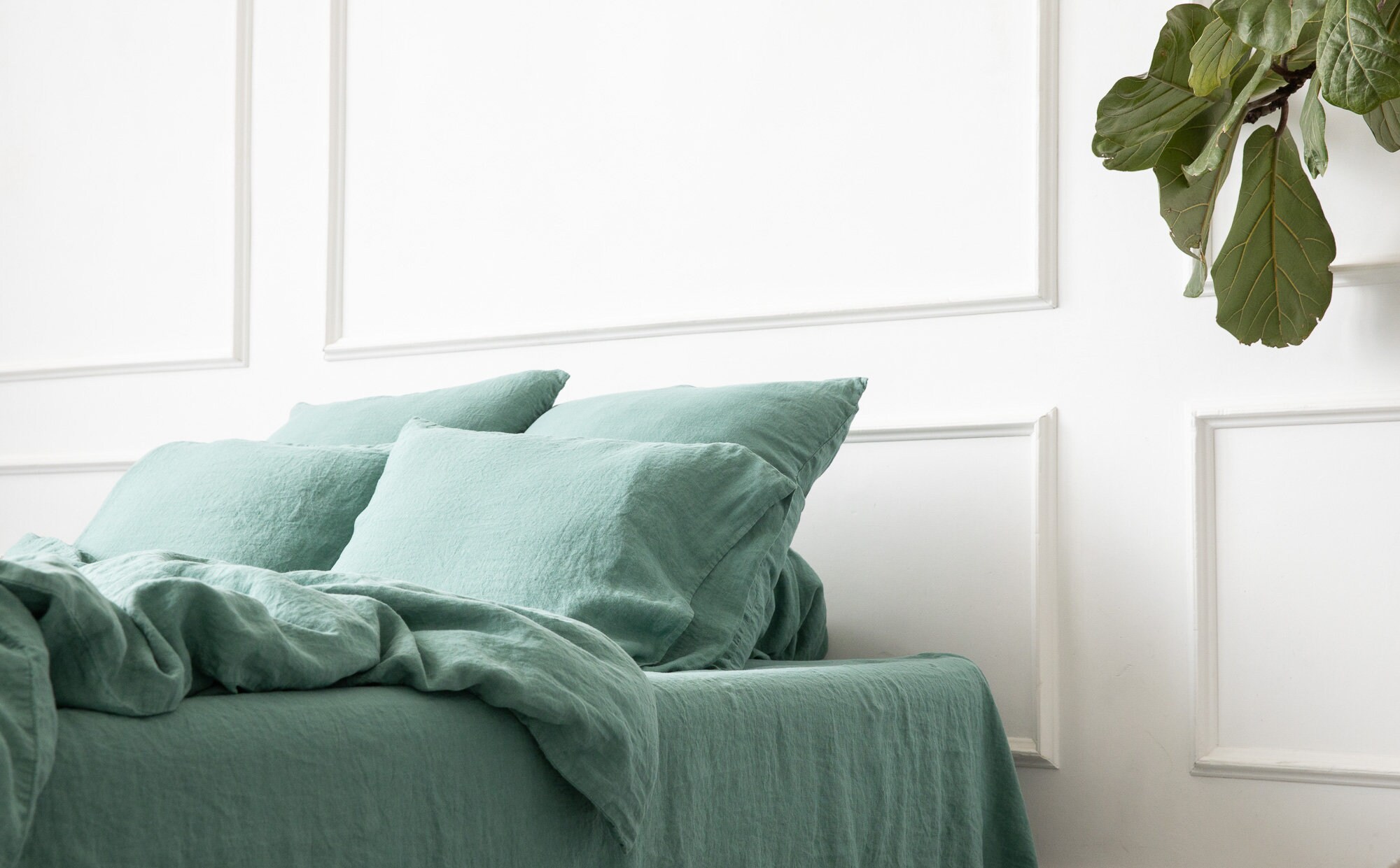 Linen Bedding Set Moss Green Washed Linen Duvet Cover & 2 Etsy