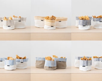 Cesta de pan de tela de lino, almacenamiento de alimentos orgánicos, bolsa de lino de maceta, cesta de pan de tela, decoración de mesa