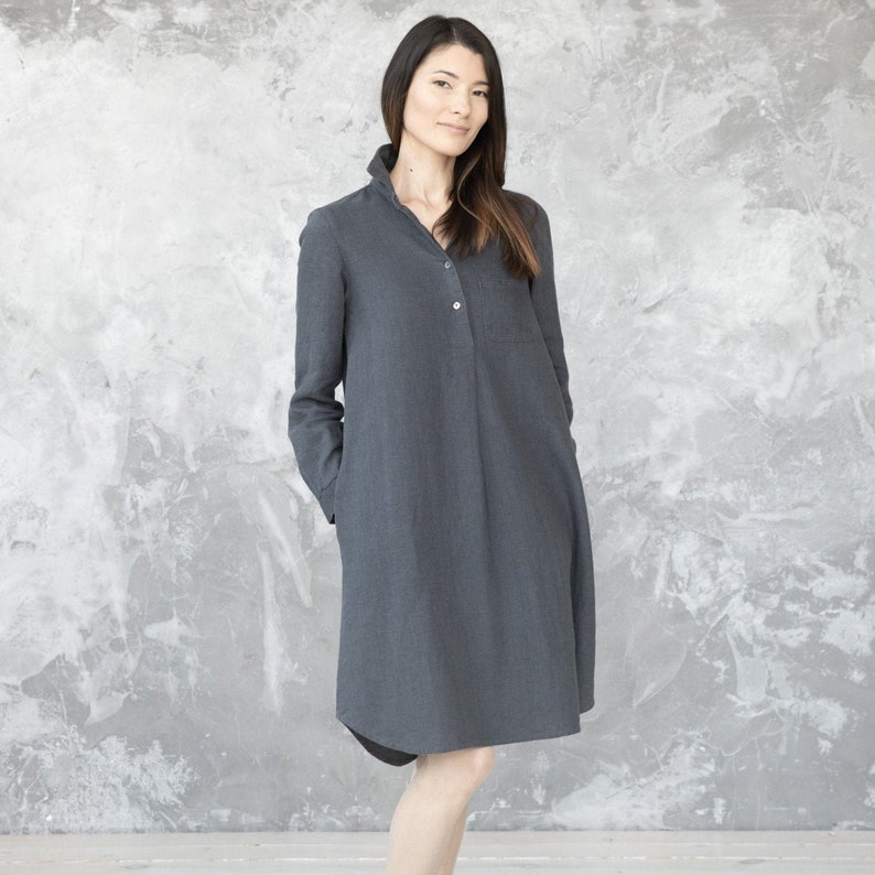 Heavy Linen Dress in Charcoal Grey. Linen Clothing for Women Etsy UK