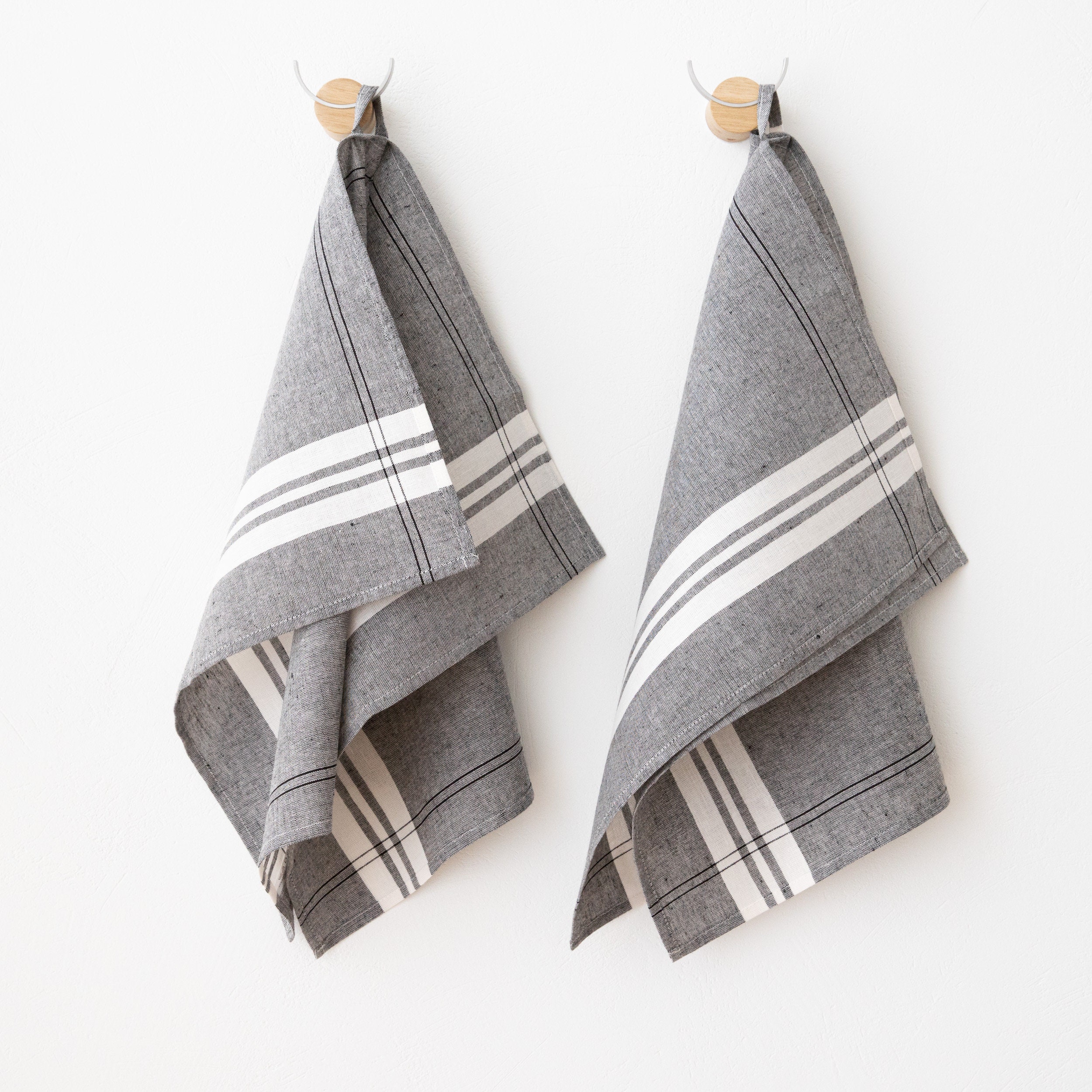 Set of 2 Linen Dish, Tea, Kitchen Towels Blue White Check. Linen Cotton Mix Kitchen  Towel. Country Style Dish Towels. Large Size 63x89cm 