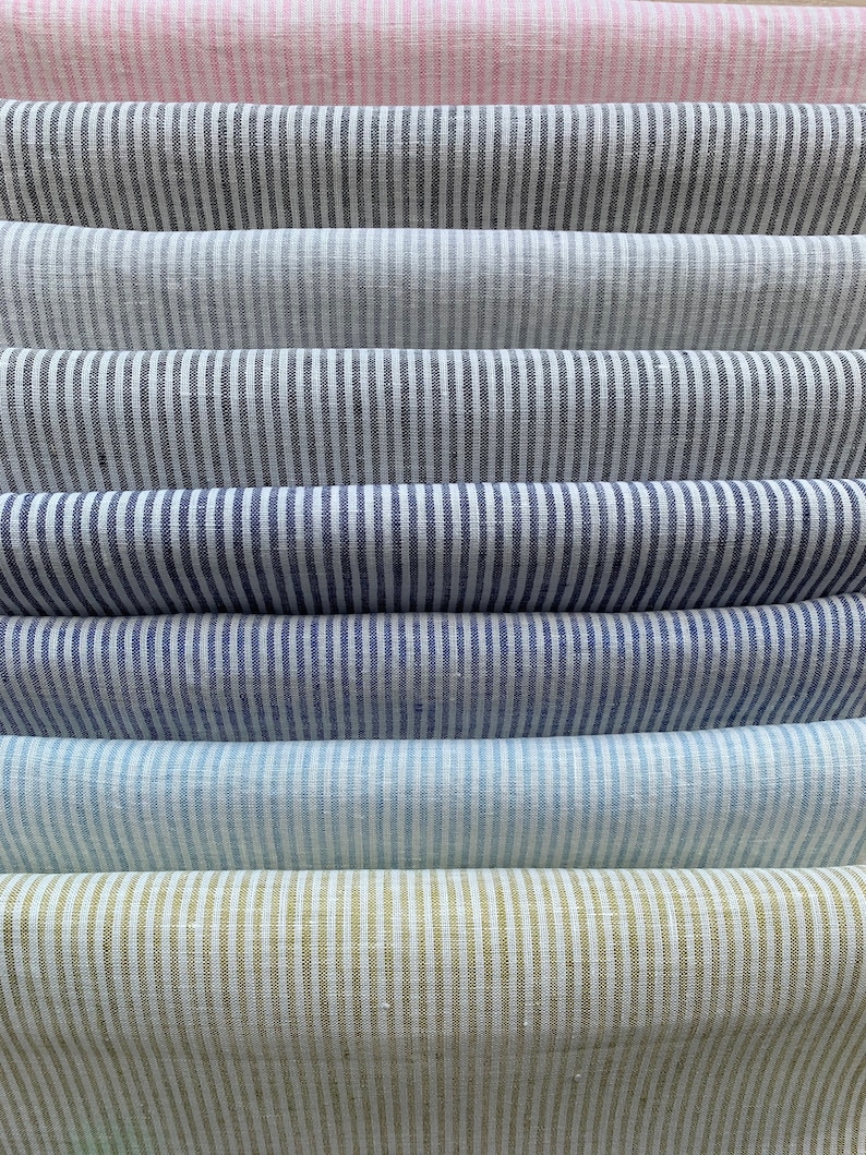 Striped Linen fabric by the yard or meter. Width 150 cm / Etsy
