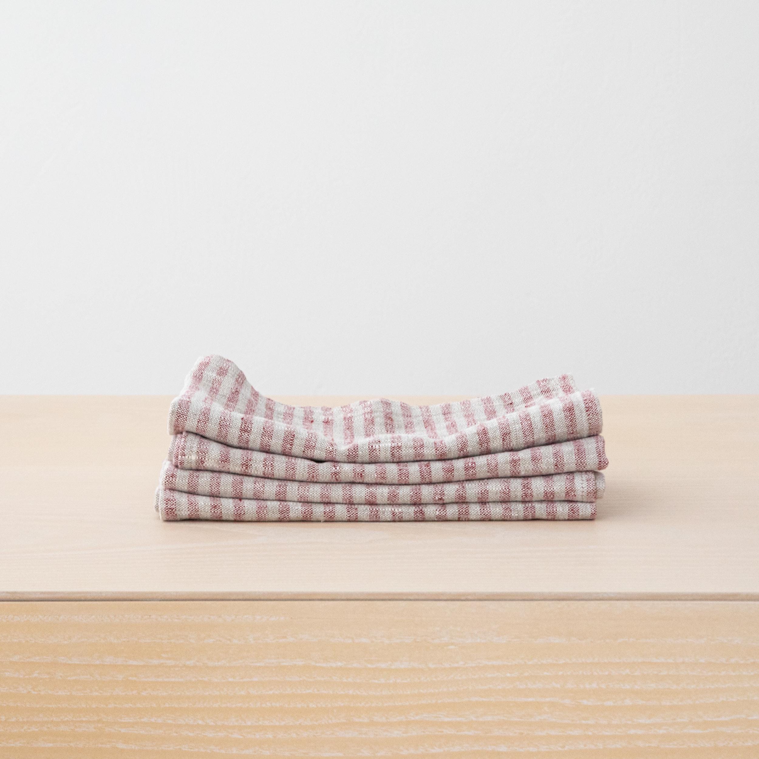 Striped Linen Napkins in Cherry Natural. Washed Heavy Linen Napkin any Quantity. Christmas Table Linen. Large size Napkins