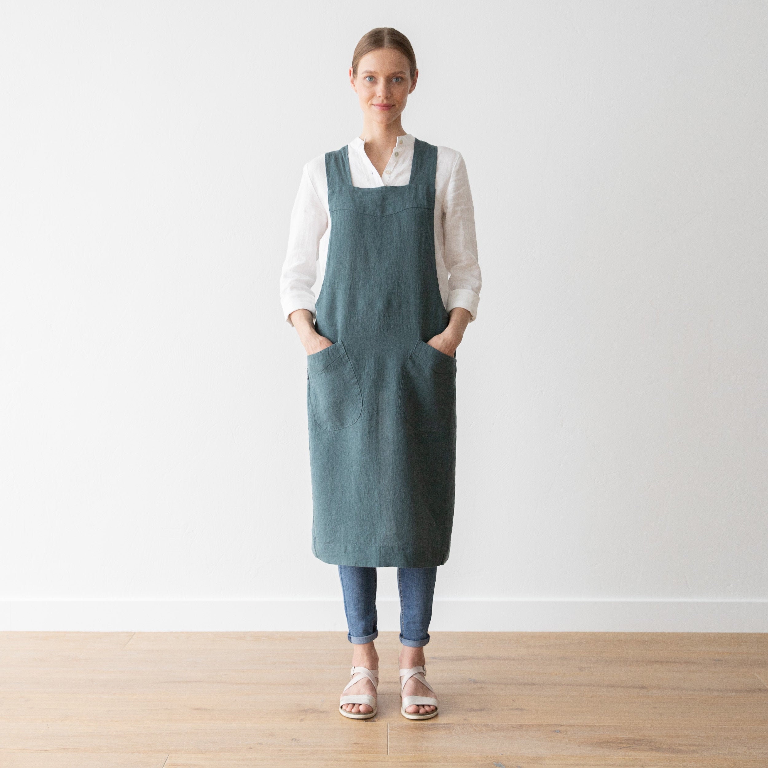 Crossback Apron Crossback Linen Apron Japanese Apron Japanese Linen Apron  Pinafore Apron Workshop Apron Crossover Apron 