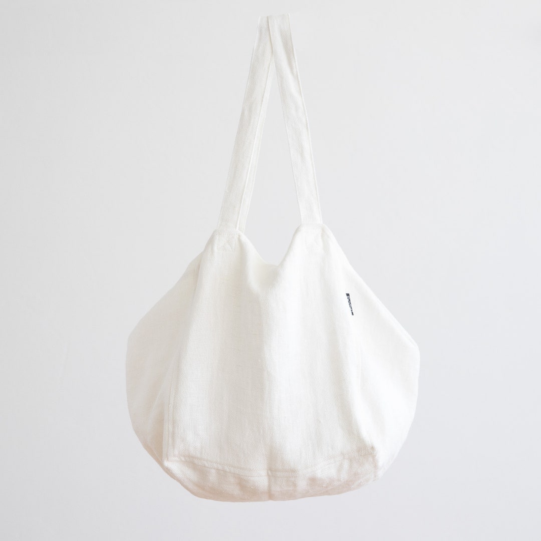 Linen Shopping Bag in off White. Linen Market Bag. Linen Hand Bag