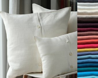 Taie d'oreiller en lin épais avec boutons. Housse de coussin standard, reine, roi, corps, couvre-oreiller euro et taille personnalisée.