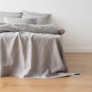 Linen Flat Sheet in Light grey, Silver linen. Stone Washed linen. Queen, King linen top sheet. Custom size. European Fax Certified