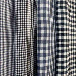 Linen fabric by the yard or meter. Check, Gingham. Navy, Blue linen. Any length linen fabric. Washed  linen fabric for clothing, sewing