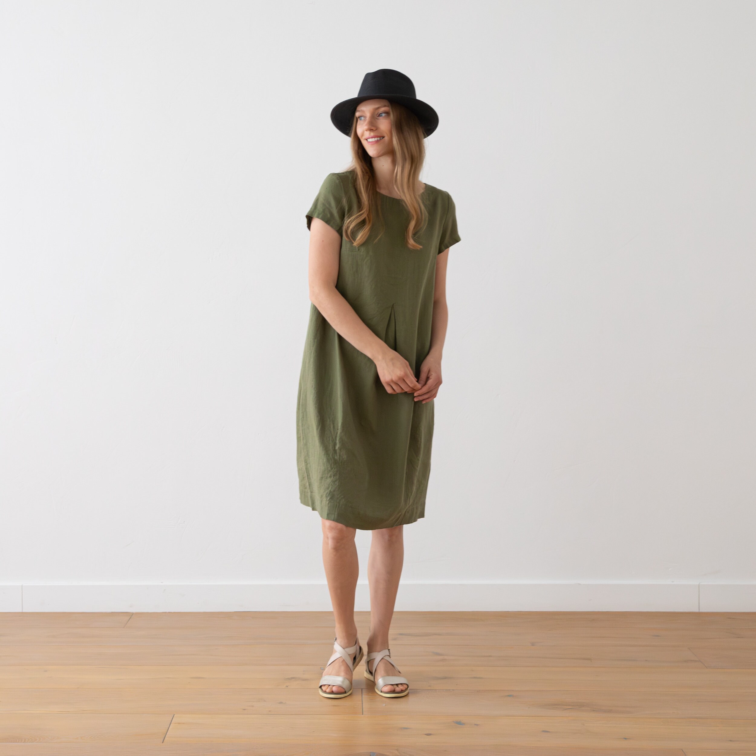 Olive Green Linen Dress Anna
