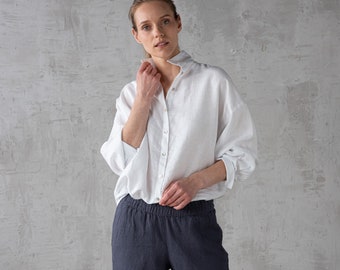 Long Sleeve Oversize Linen Shirt White, Blue. Loose-fitting shirt with button opening. Linen clothing. linen shirt Various colours.