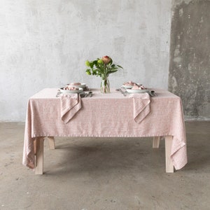 Striped Linen tablecloth in Orange Natural. Round, square, rectangular table linens from washed heavy weight linen image 6