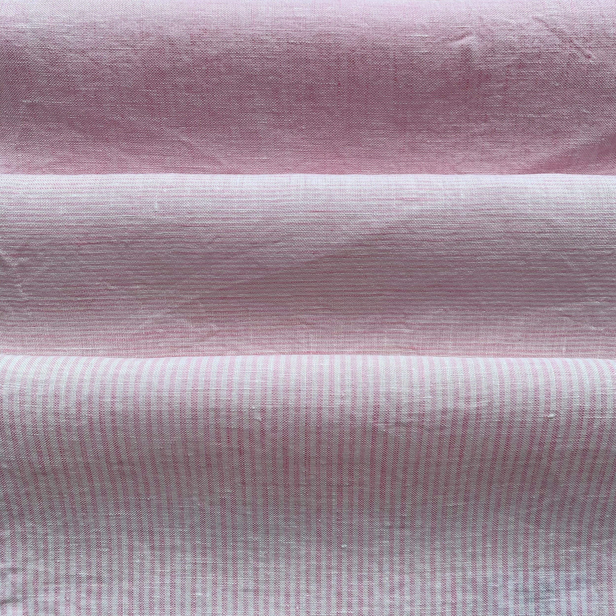 Tela de lino a rayas de gran peso por yarda o metro en Rosa. 260 gr / m2,  140 cm de ancho. Tejido de lino para almohadas decorativas. -  México