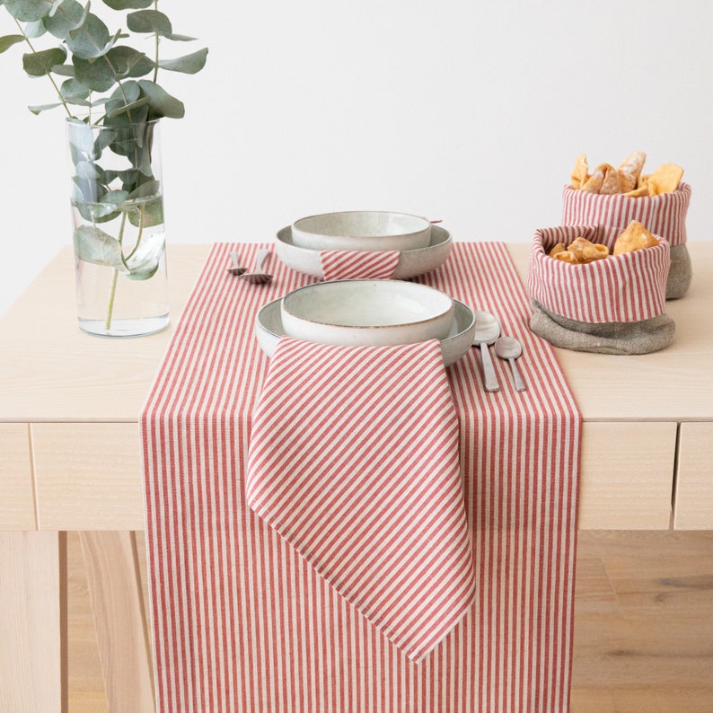 Striped Linen Cotton Mix Napkins for Christmas Table, Red Striped Linen Napkins. Medium weight Napkin any Quantity. Large size Napkins. image 3