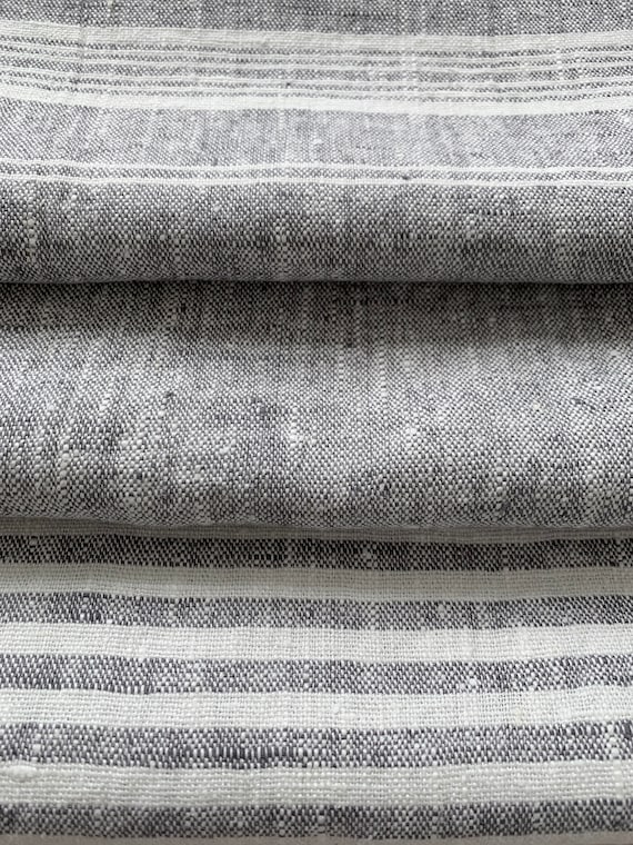 Heavy Weight Striped Linen Fabric by the Yard or Meter in Grey, Graphite.  260 Gr/m2, 140cm Width. Linen Fabric for Decor Pillows, Curtain -   Canada