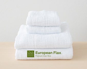 Linen Waffle Big Towels White: Towel Set, Bath Towel, body linen towels. European flax linen, Super Absorbent. Wafer linen towel