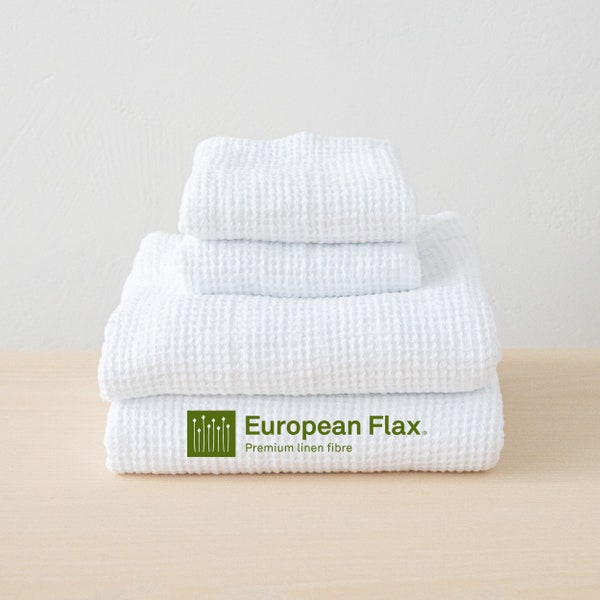 Linen Waffle Big Towels White: Towel Set, Bath Towel, body linen towels. European flax linen, Super Absorbent. Wafer linen towel