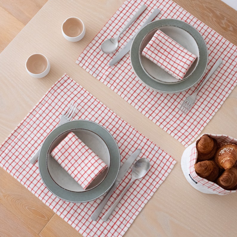 Hand made Graphic Check Washed Linen napkins in Blue White. Plain Weave, Highest quality Linen Napkin any Quantity. Large size Napkins image 6