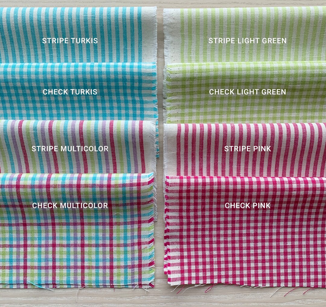 Linen Cotton Mix Fabric by the Yard or Meter Check and Stripe Etsy