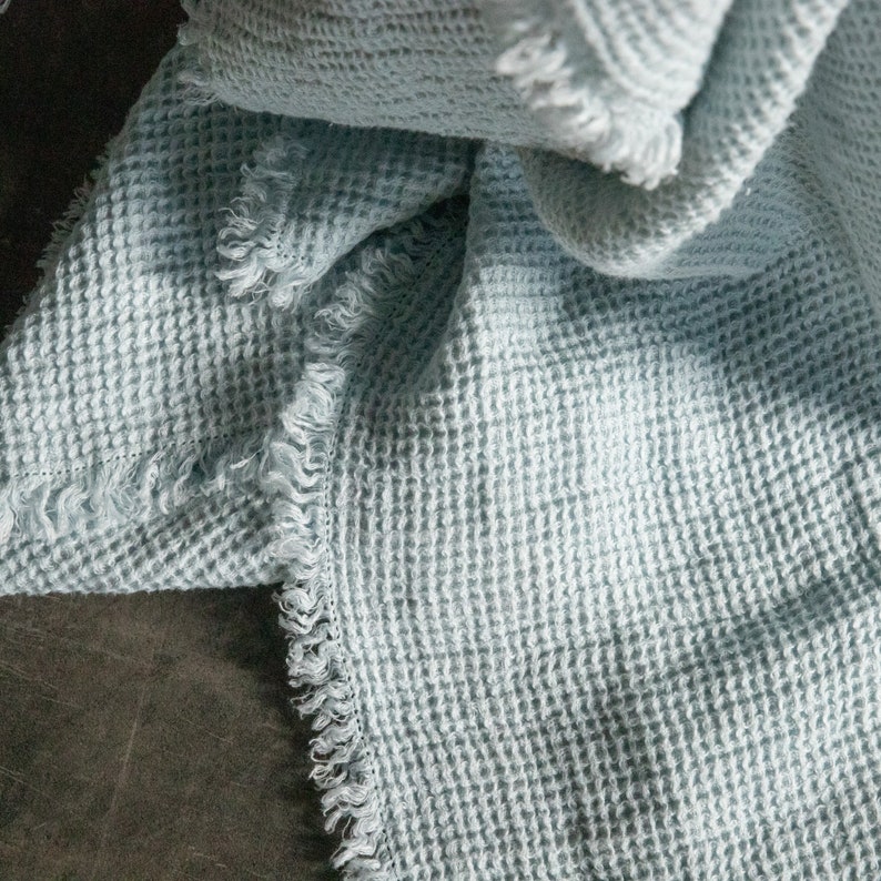 Waffle Linen Throw Blanket in Balsam Green With Hand Made Etsy