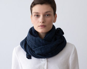 Washed Linen Summer Scarf in Navy Blue. Softened linen scarves in 27 colours. Hand made from 100% European linen. READY TO SHIP