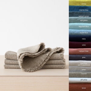 Rustic Fringed Linen Napkin in Various Colors. Hand Made fringes, heavy linen, Prewashed. Matching Runners and Placemats available.