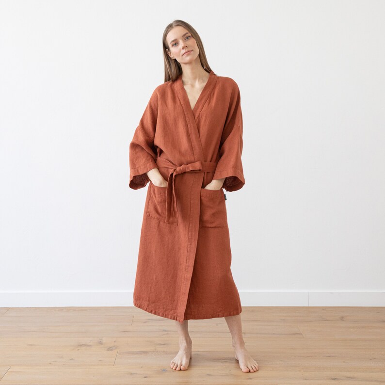 Waffle Linen Bath Robe for Woman in Rust. Brick Waffle Spa - Etsy