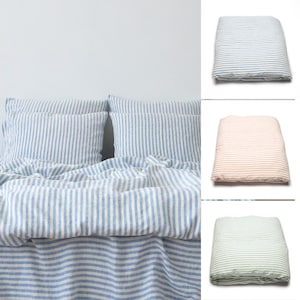 7-teiliges blaugrünes Queen-Bettwäsche-Set, blau gestreiftes Bett in einer  Tasche, weiches Bettwäsche-Set für alle Jahreszeiten, Flach-/Spannbettlaken