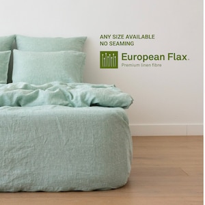 Washed Linen Fitted Sheet in various colors melange. King, Queen, Custom size linen fitted sheet, any size linen bed. European flax linen