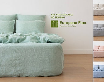 Washed Linen Fitted Sheet in various colors melange. King, Queen, Custom size linen fitted sheet, any size linen bed. European flax linen